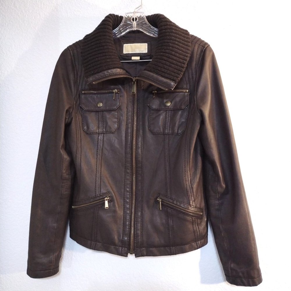 Michael Michael Kors | Brown Leather Jacket | Zip Front